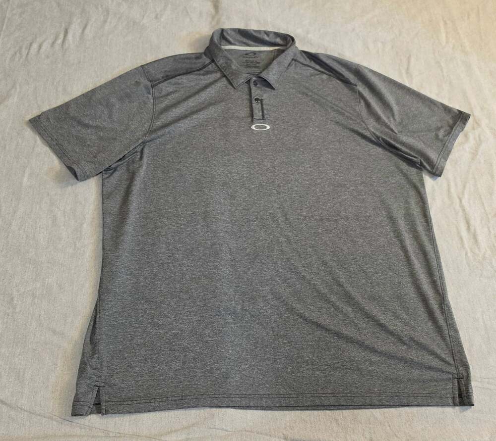 Oakley Golf Polo Shirt Mens 2XL Grey Heather Performance Short Sleeve Logo